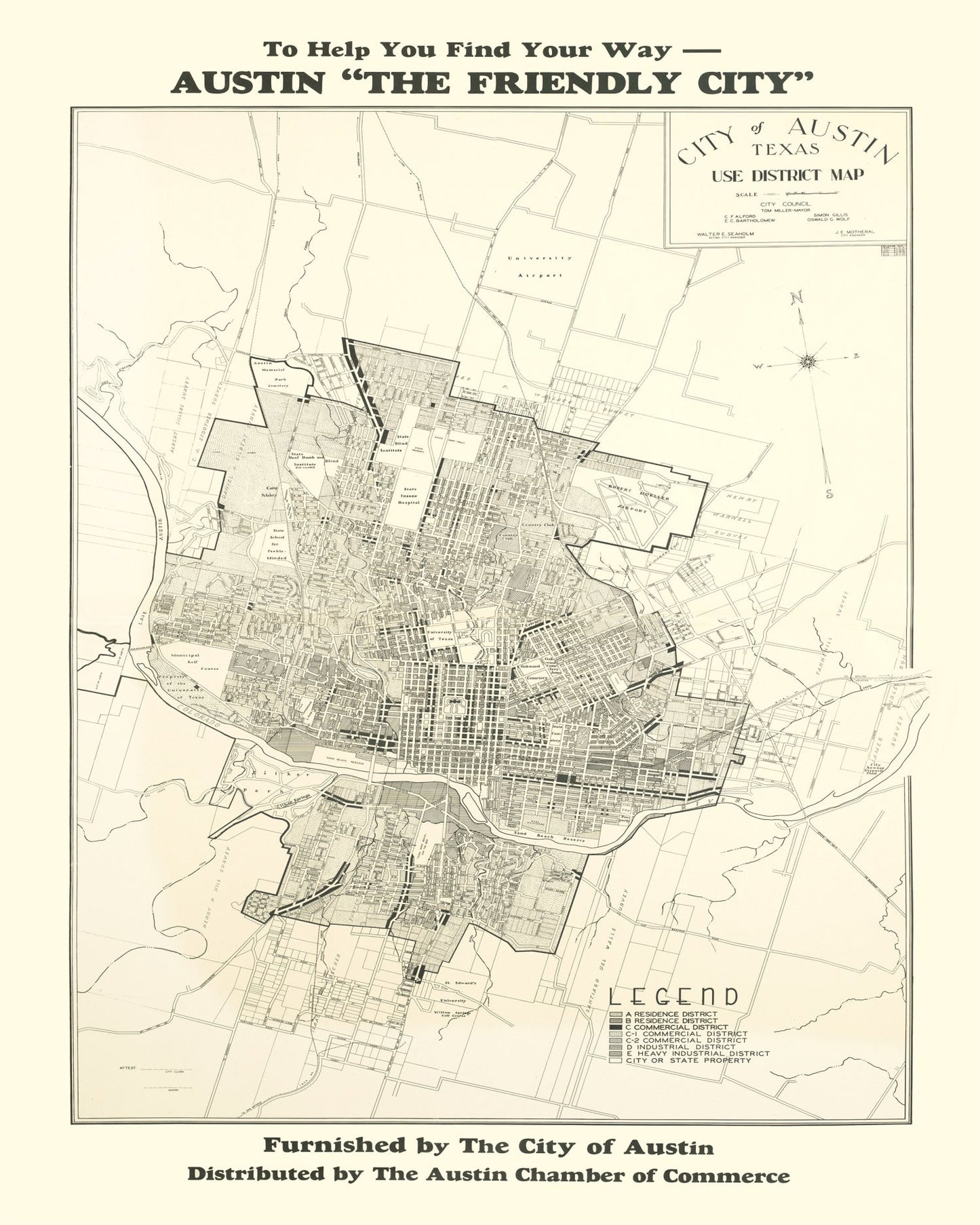 Vintage Map of Austin, Texas, 1943