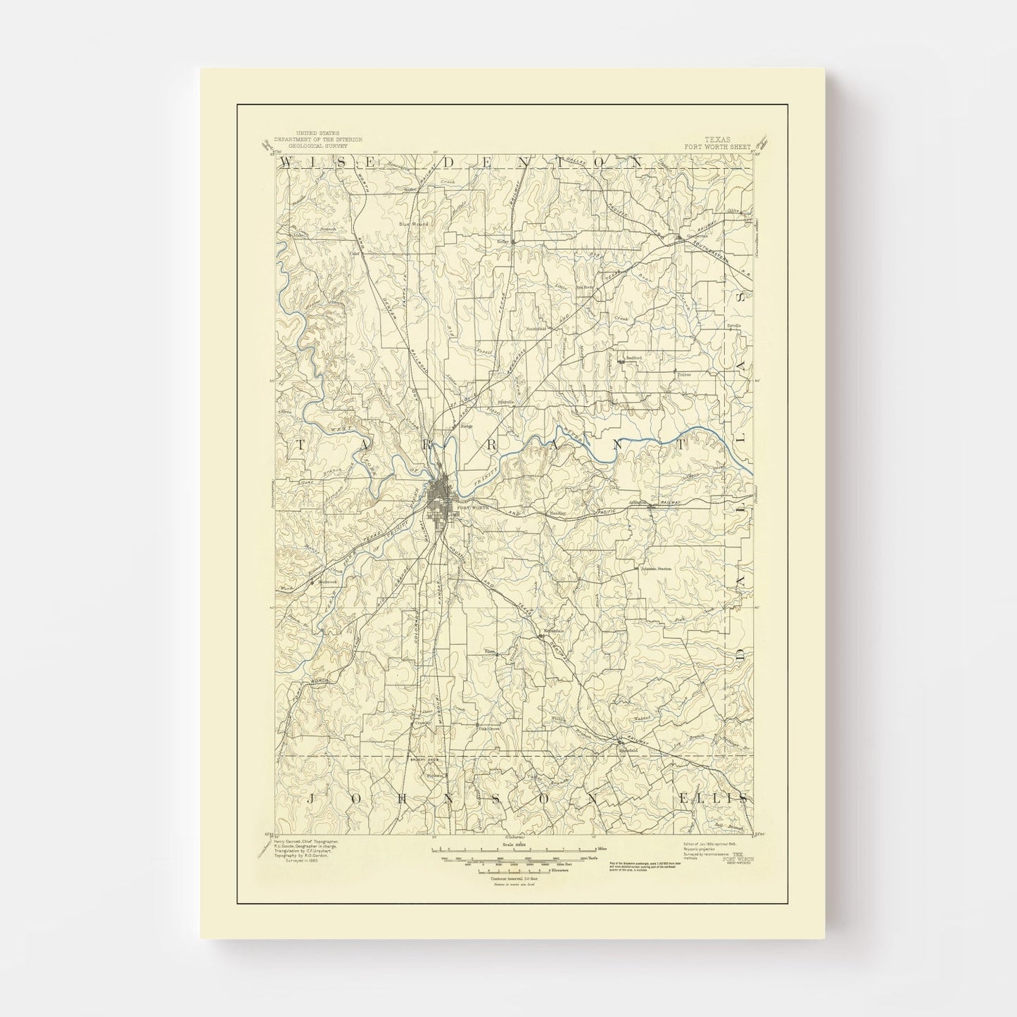 Vintage Map of Fort Worth, Texas, 1949