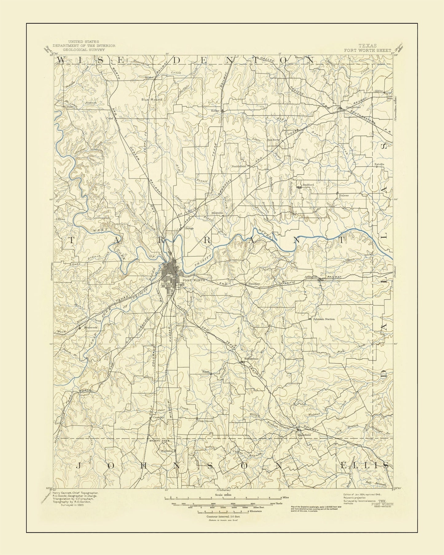 Vintage Map of Fort Worth, Texas, 1949