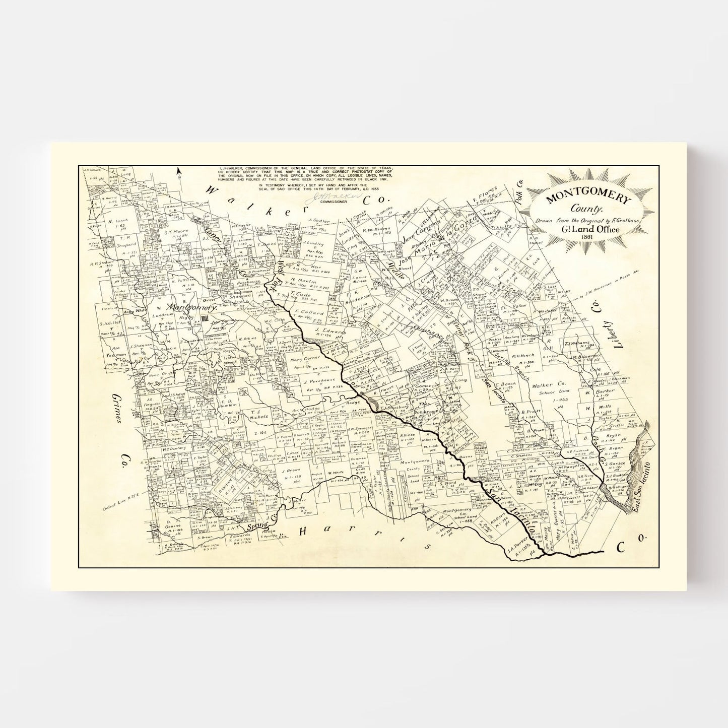 Vintage Map of Montgomery County, Texas, 1933