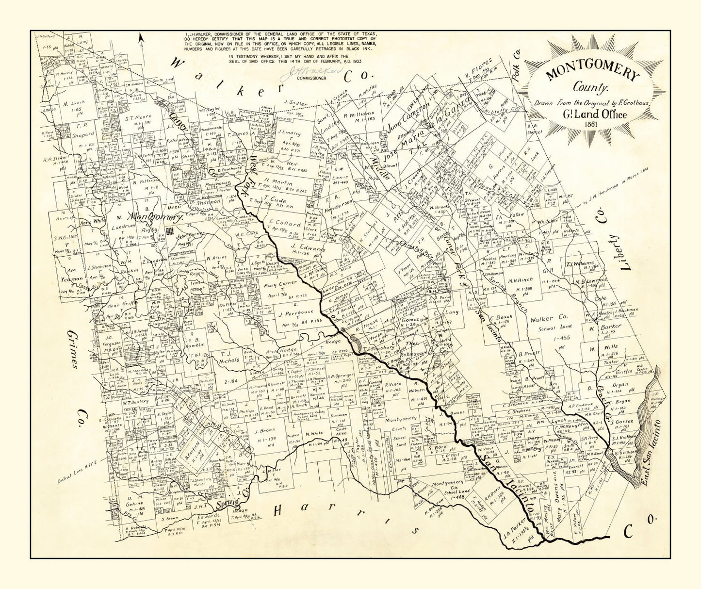 Vintage Map of Montgomery County, Texas, 1933