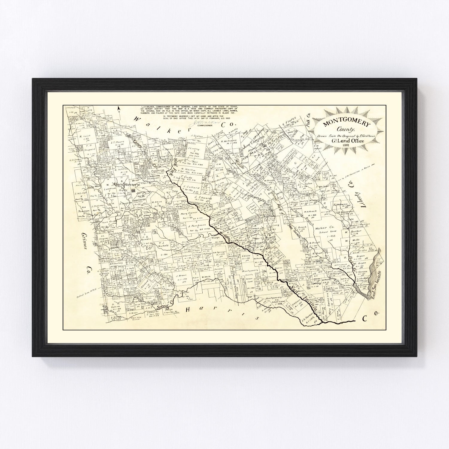 Vintage map of Montgomery County, Texas, 1933