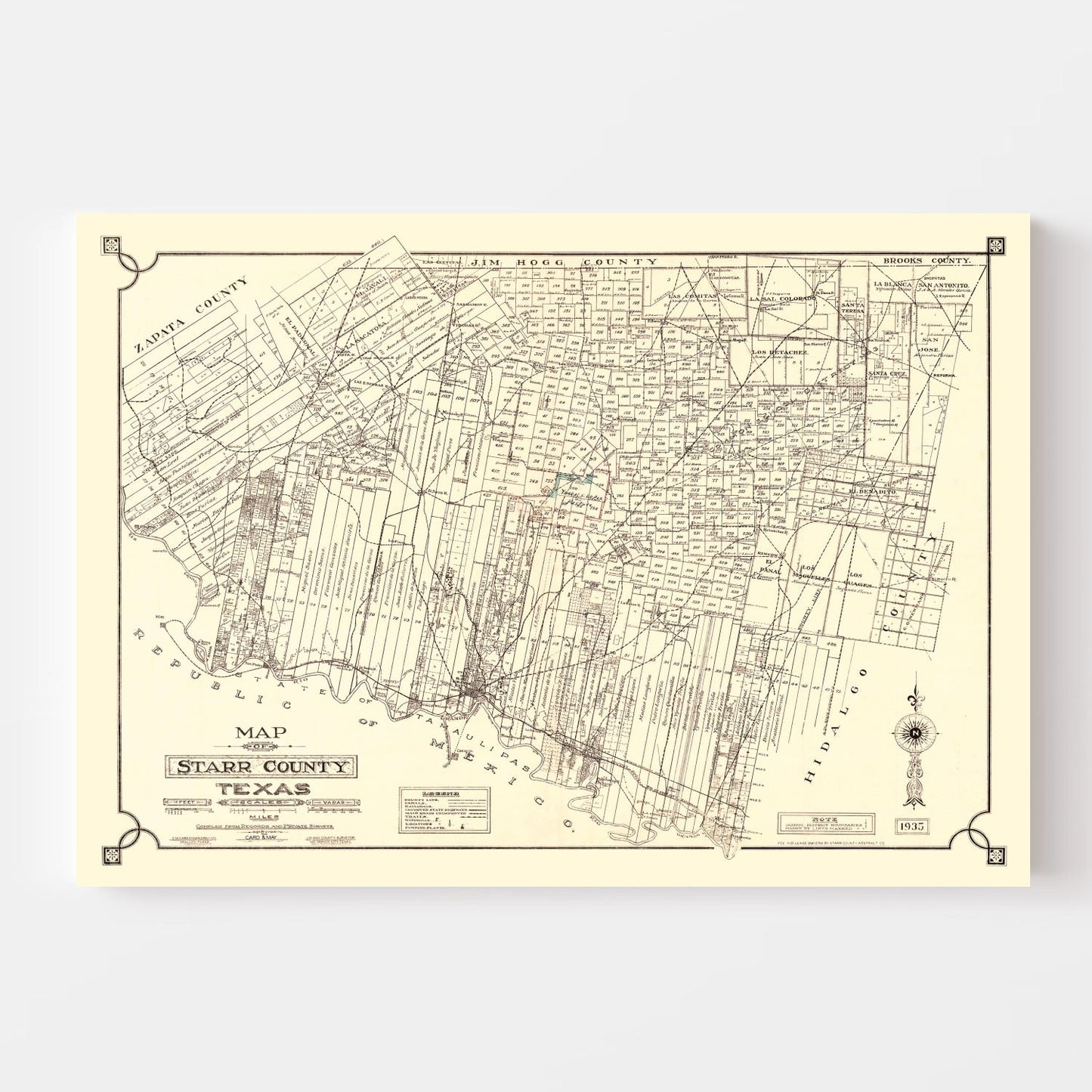 Vintage Map of Starr County, Texas, 1935