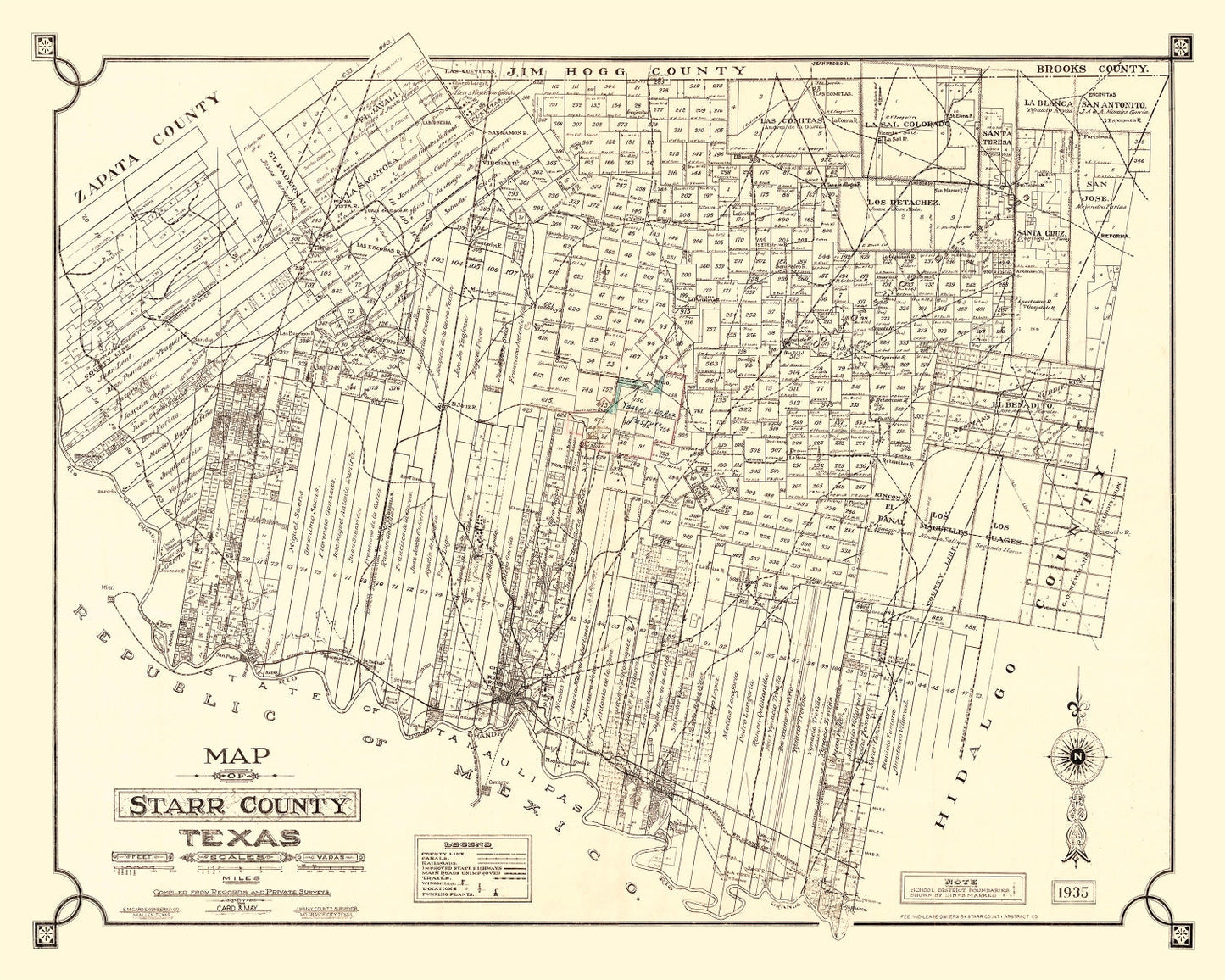 Vintage Map of Starr County, Texas, 1935