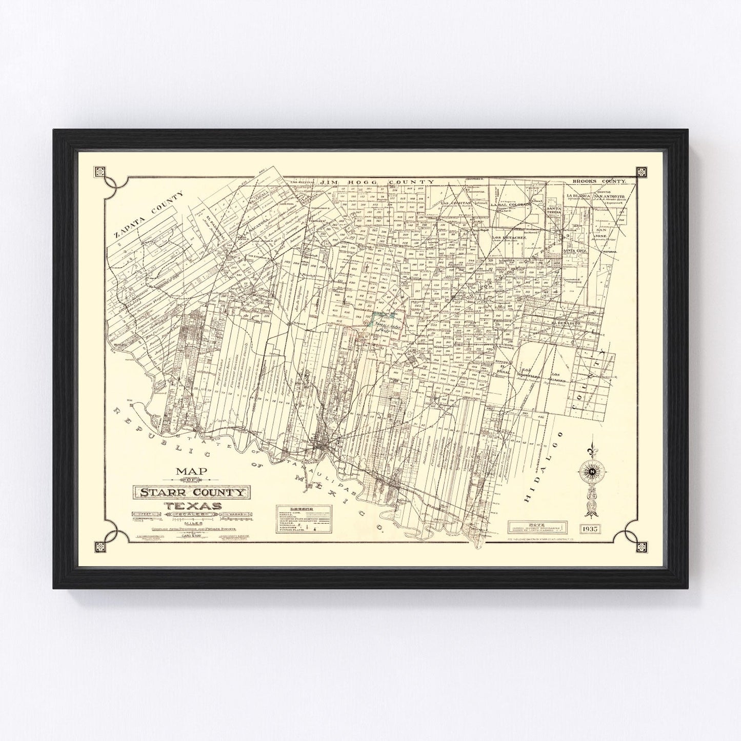 Vintage map of Starr County, Texas, 1935