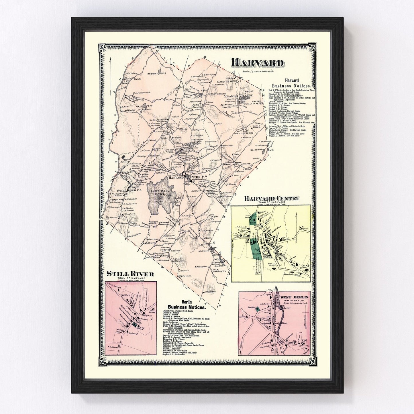 Vintage map of Harvard, Massachusetts, 1870