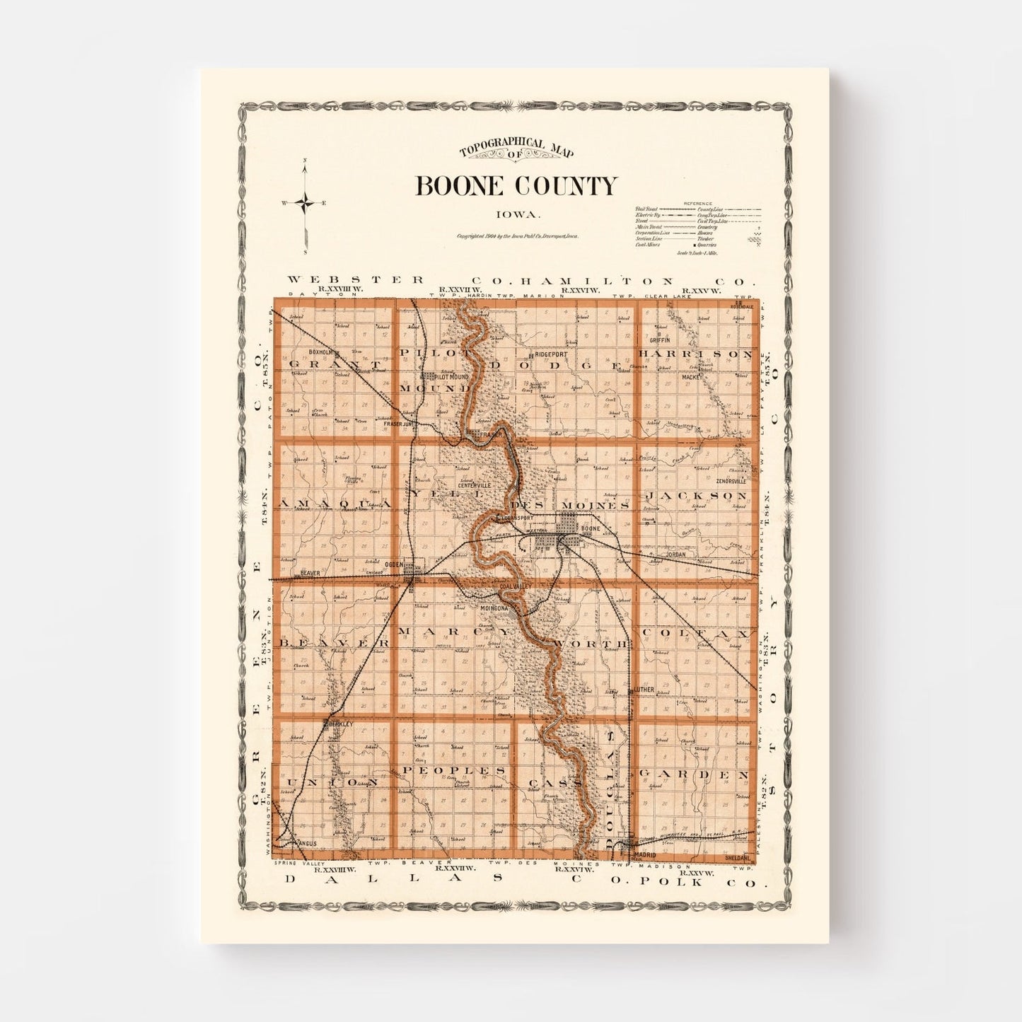 Vintage Map of Boone County, Oklahoma, 1904