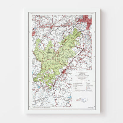Vintage Pisgah National Forest Map, North Carolina, 1966