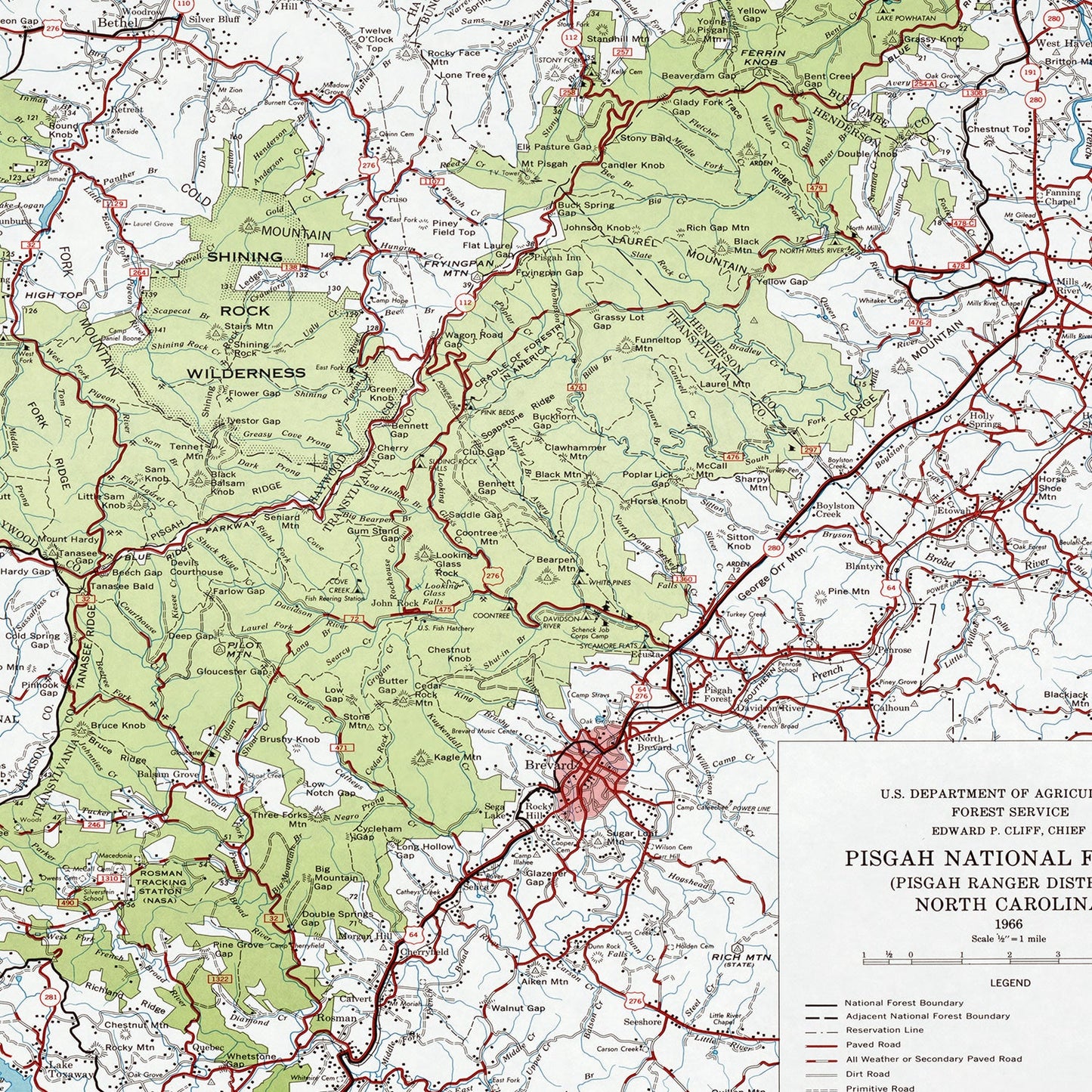 Vintage Pisgah National Forest Map, North Carolina, 1966