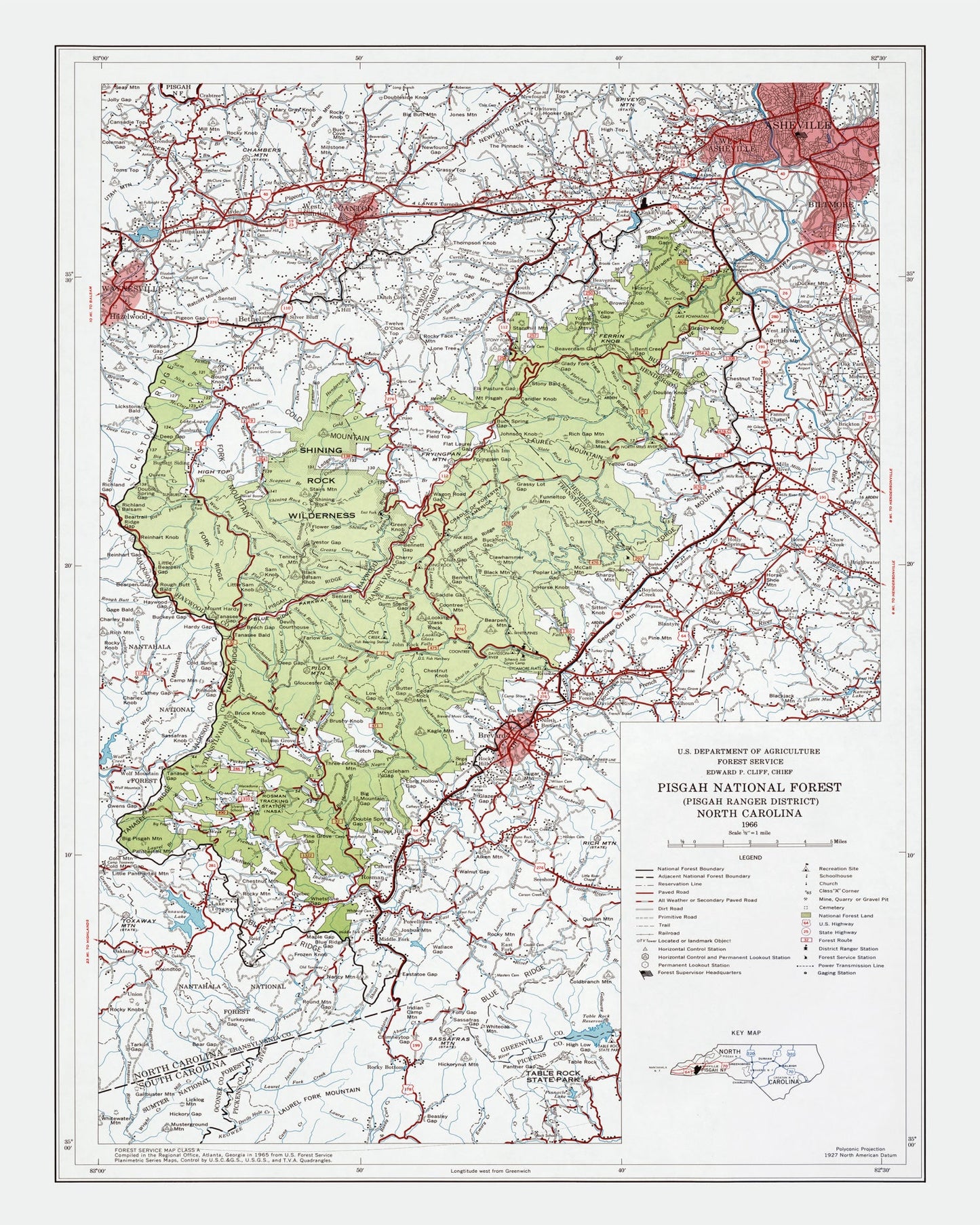 Vintage Pisgah National Forest Map, North Carolina, 1966