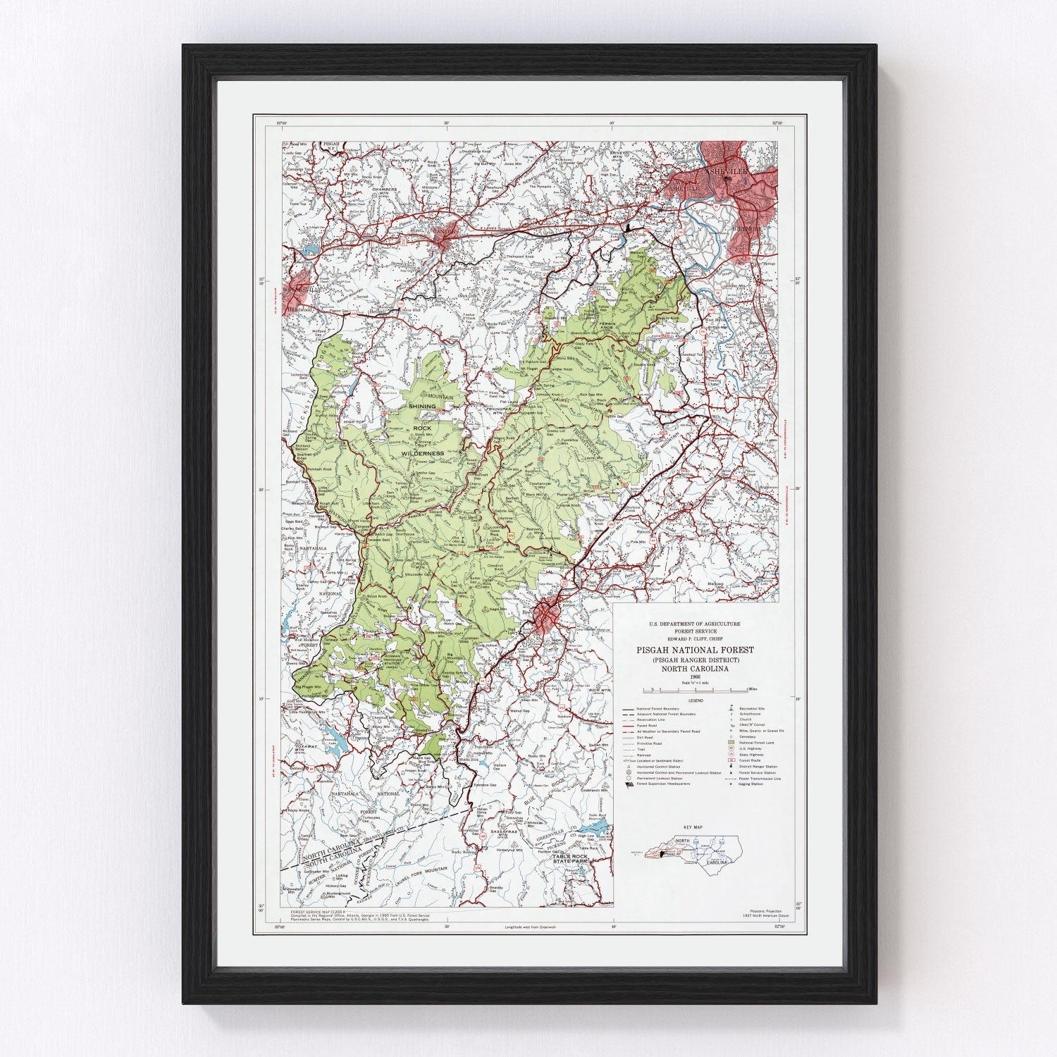 vintage Pisgah National Forest map, North Carolina, 1966