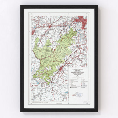 vintage Pisgah National Forest map, North Carolina, 1966