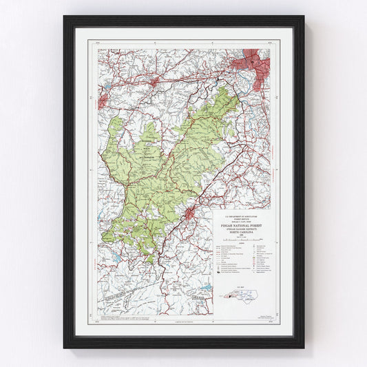 vintage Pisgah National Forest map, North Carolina, 1966