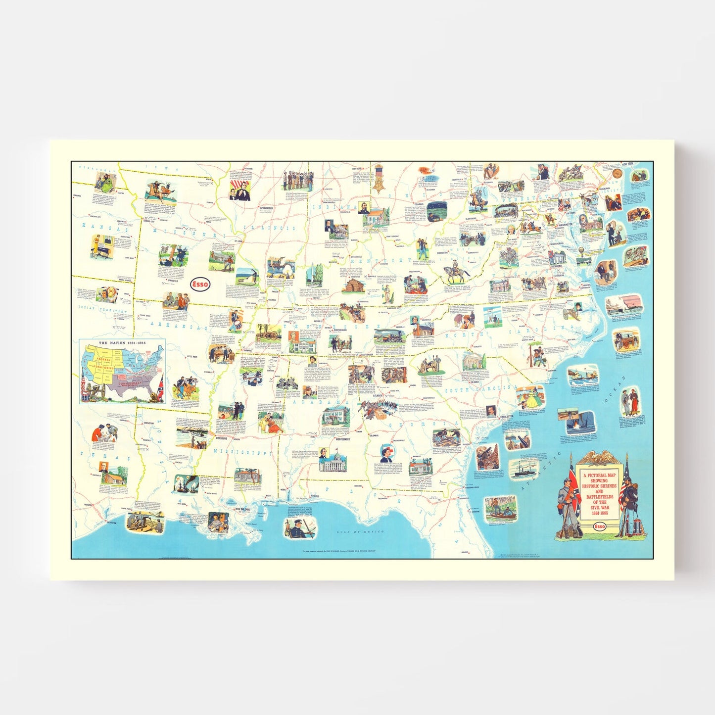 Vintage Map of Civil War Battlefields, 1861