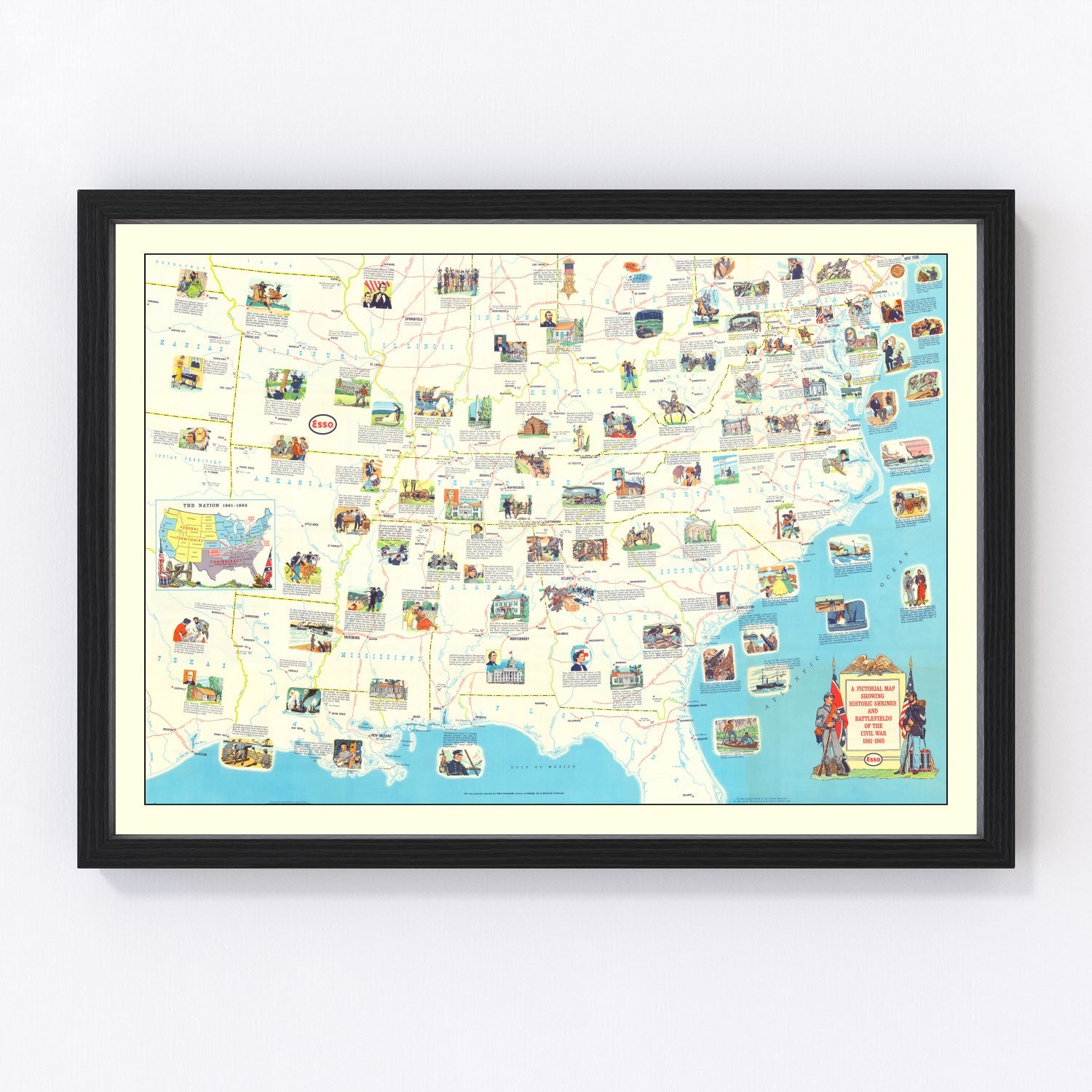 vintage map of Civil War battlefields, 1861