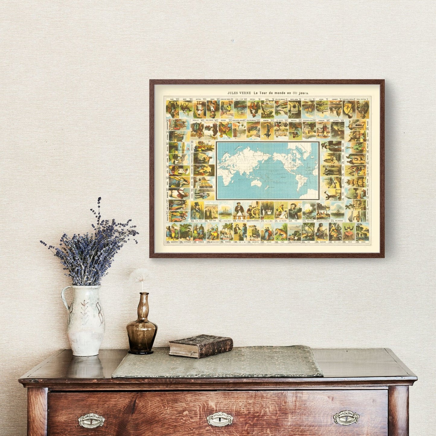 Jules Verne Around the World in 80 Days Map, 1870