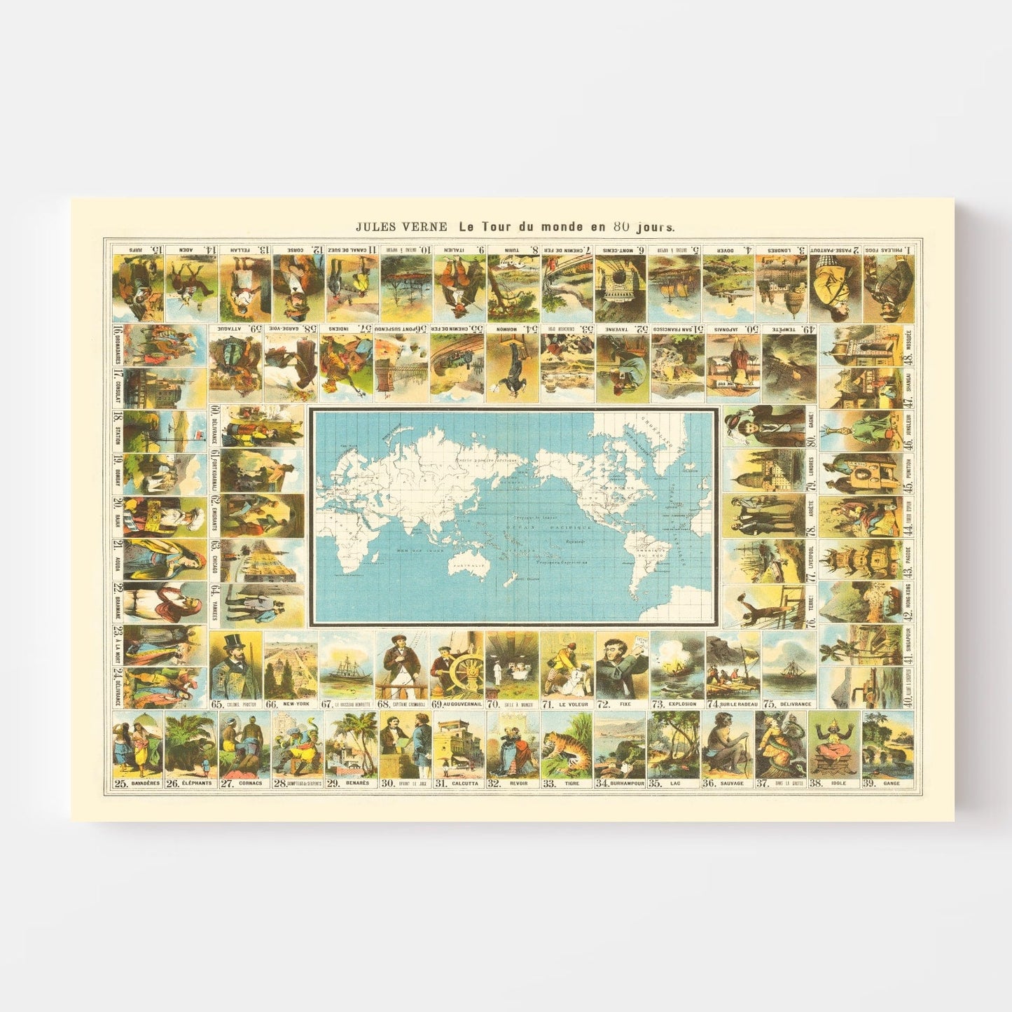 Jules Verne Around the World in 80 Days Map, 1870