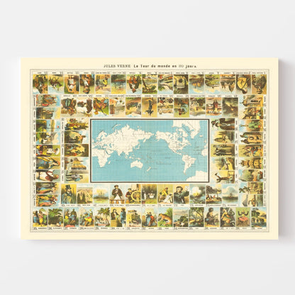 Jules Verne Around the World in 80 Days Map, 1870