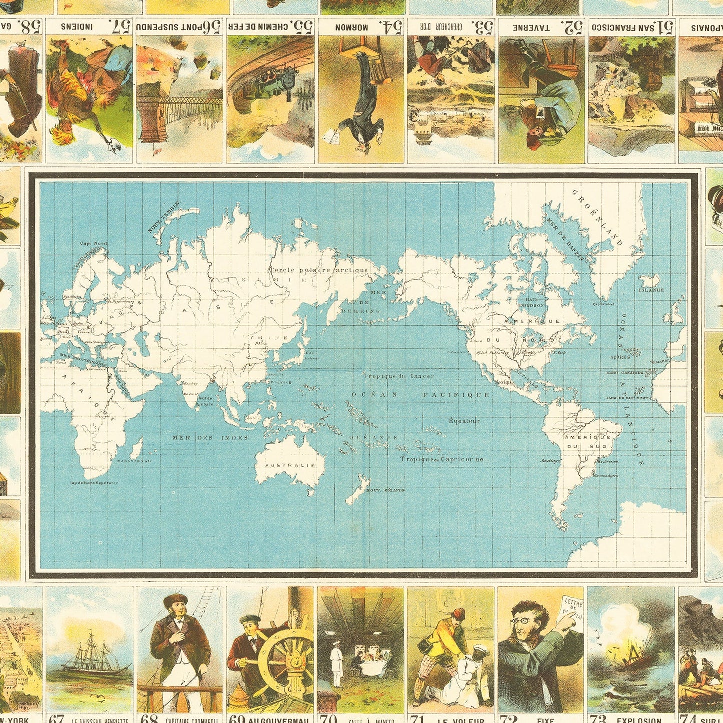 Jules Verne Around the World in 80 Days Map, 1870