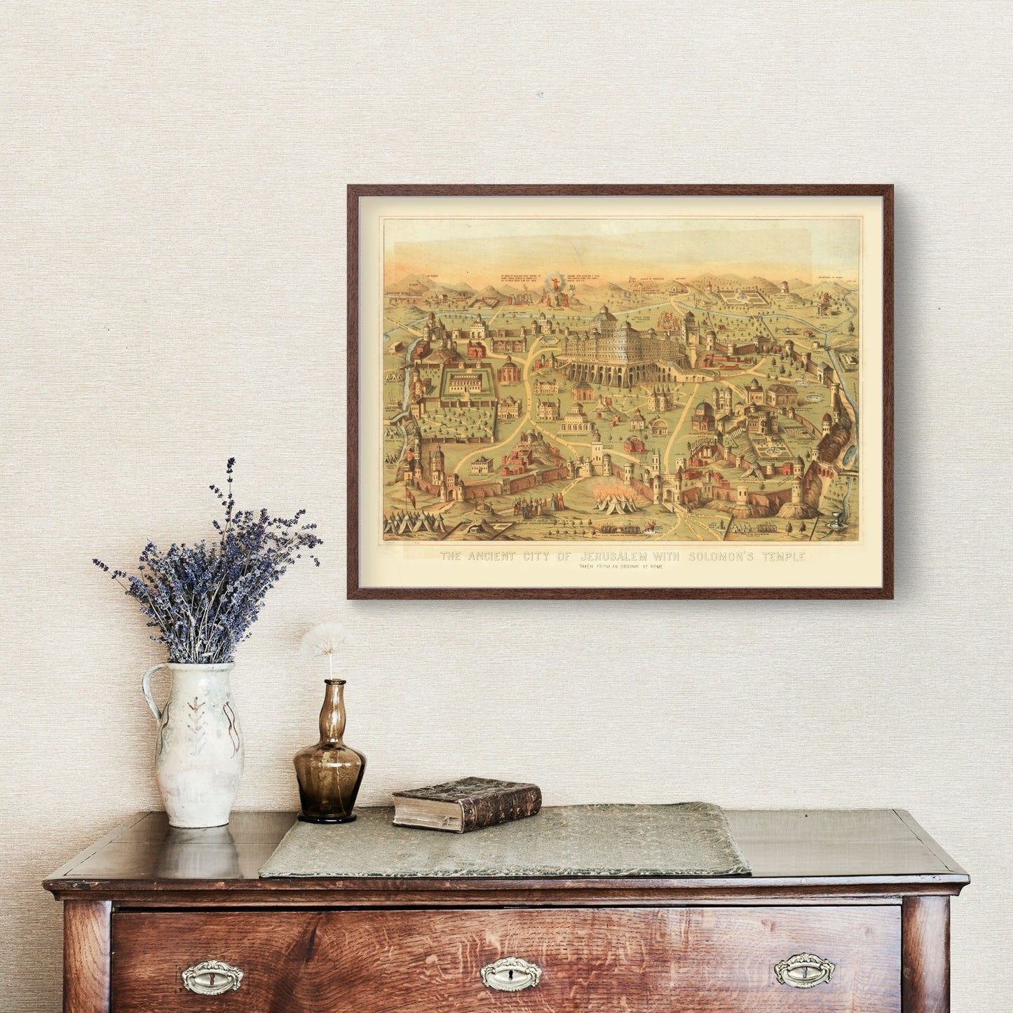 Vintage Map of Jerusalem, Israel, 1871
