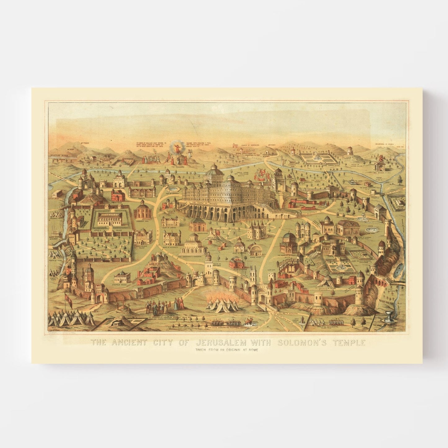 Vintage Map of Jerusalem, Israel, 1871