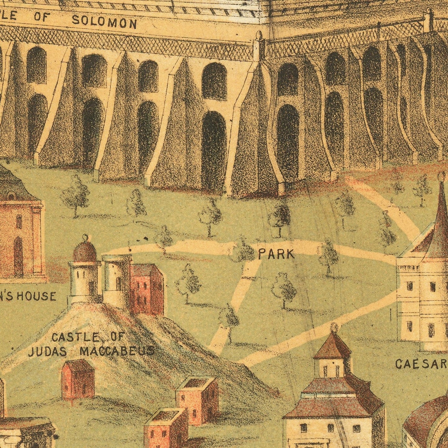 Vintage Map of Jerusalem, Israel, 1871