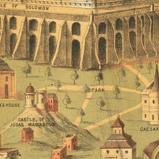 Vintage Map of Jerusalem, Israel, 1871