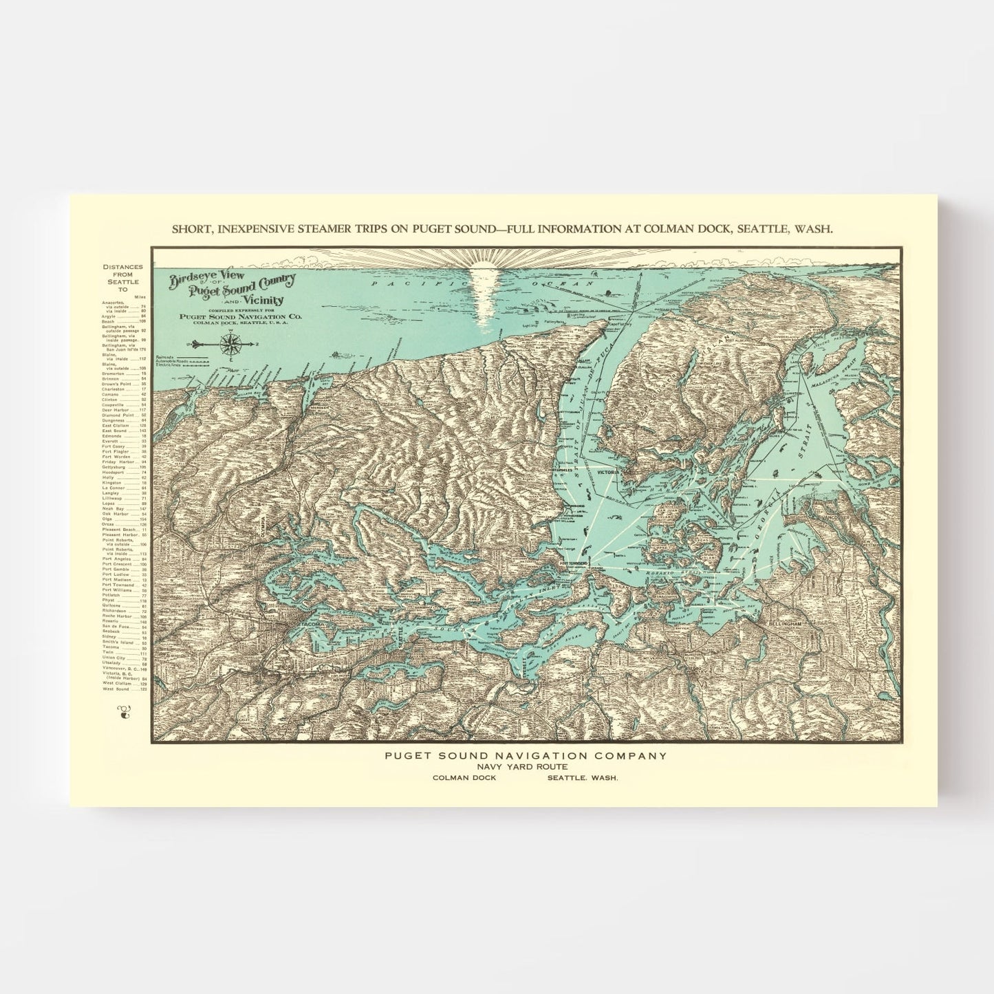 Vintage Map of Puget Sound, Washington, 1910