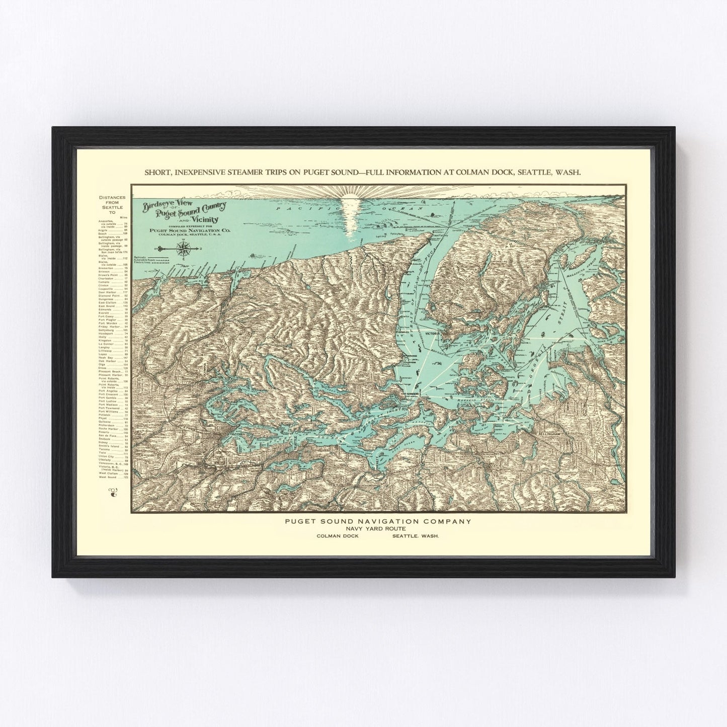 vintage map of Puget Sound, Washington, 1910, Pacific Northwest coastal chart