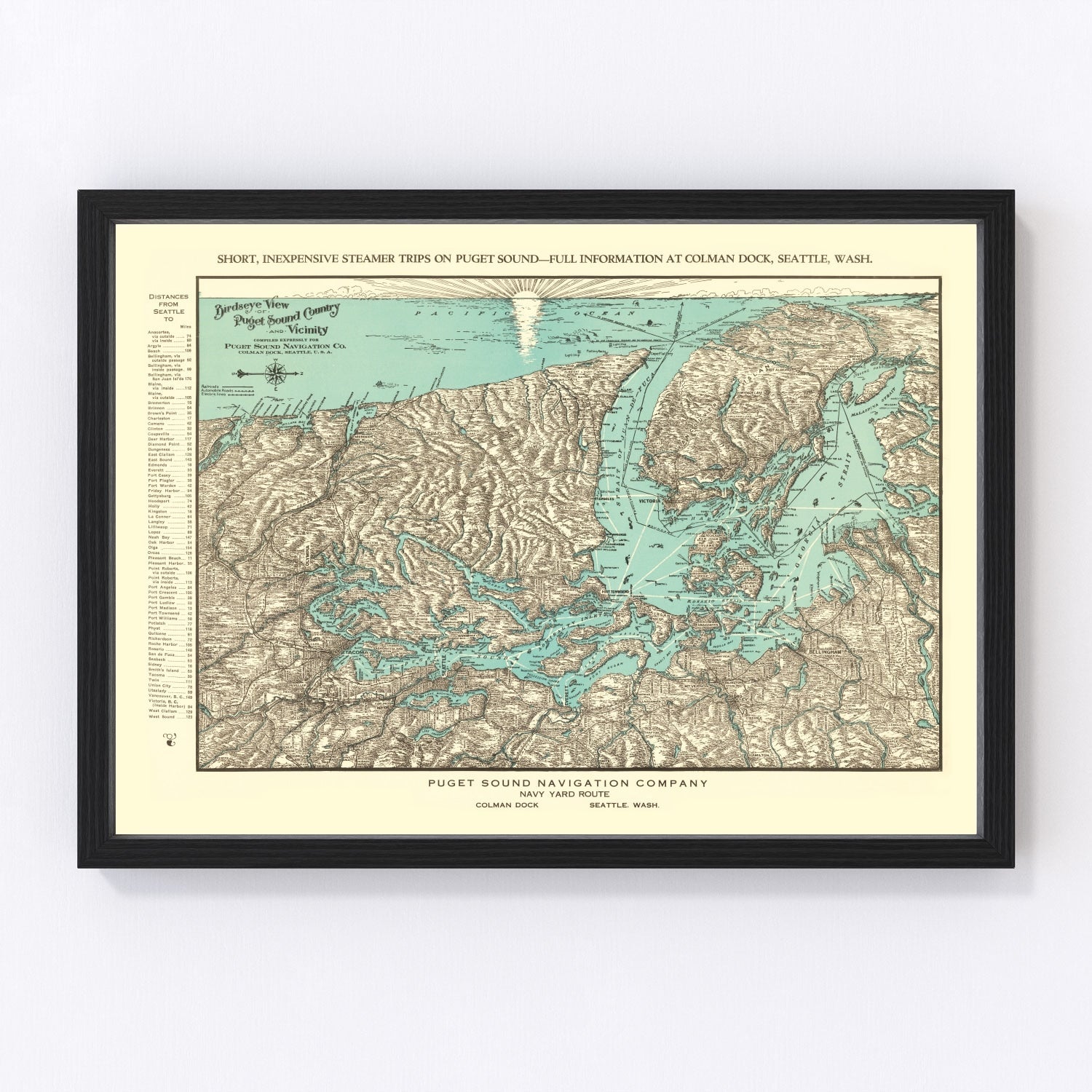 vintage map of Puget Sound, Washington, 1910, Pacific Northwest coastal chart