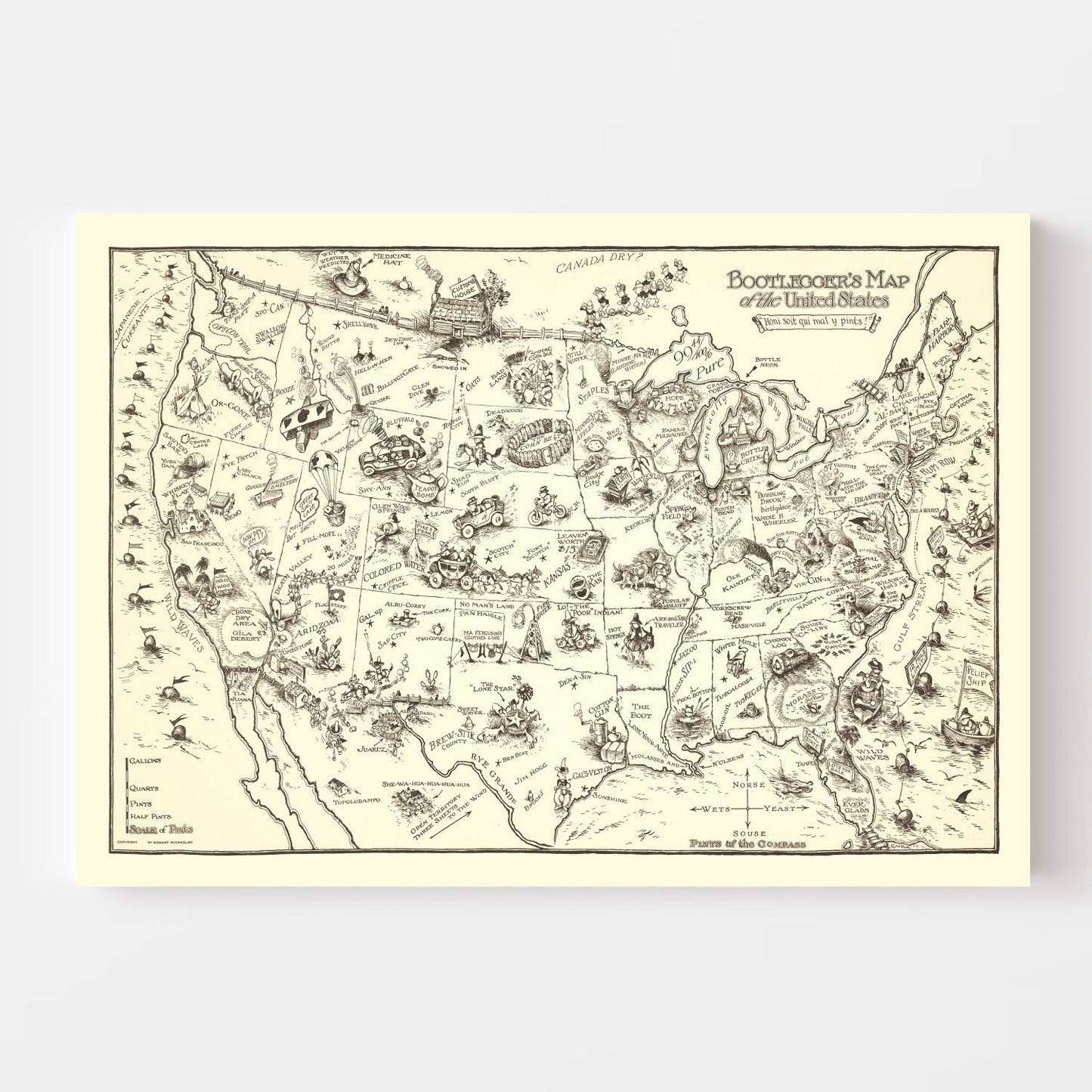 Vintage Bootlegger's Map of the United States, 1926