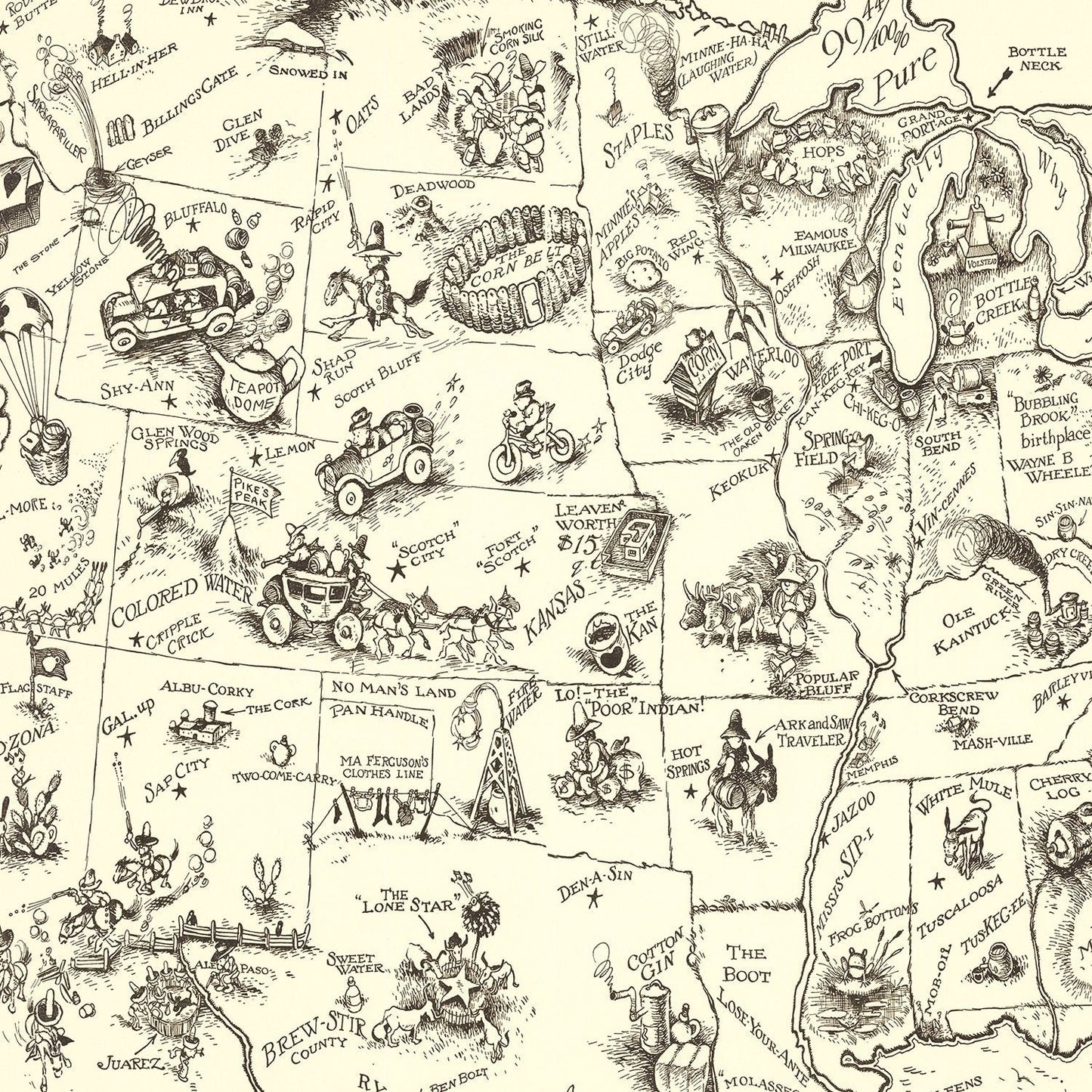 Vintage Bootlegger's Map of the United States, 1926