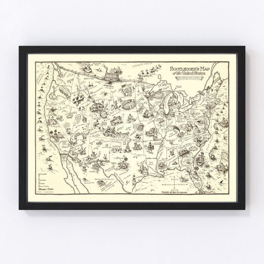 Vintage bootlegger's Prohibition map of the United States 1926, novelty restored print wall art