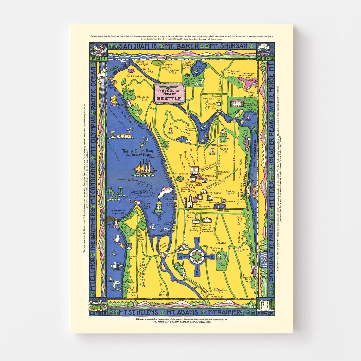 Vintage Map of Seattle, Washington, 1927