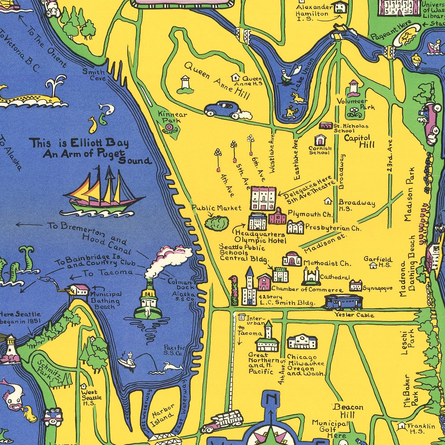 Vintage Map of Seattle, Washington, 1927