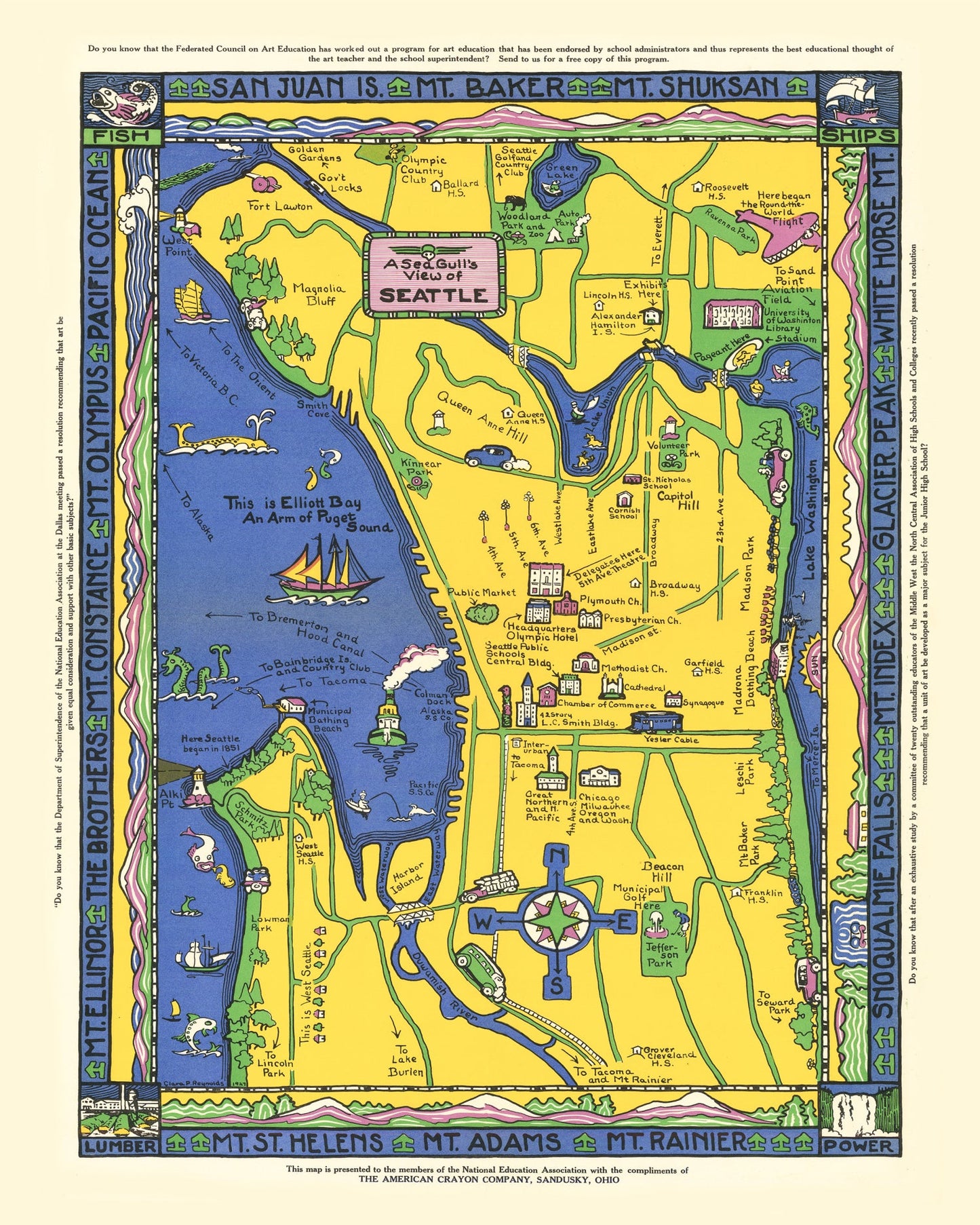 Vintage Map of Seattle, Washington, 1927