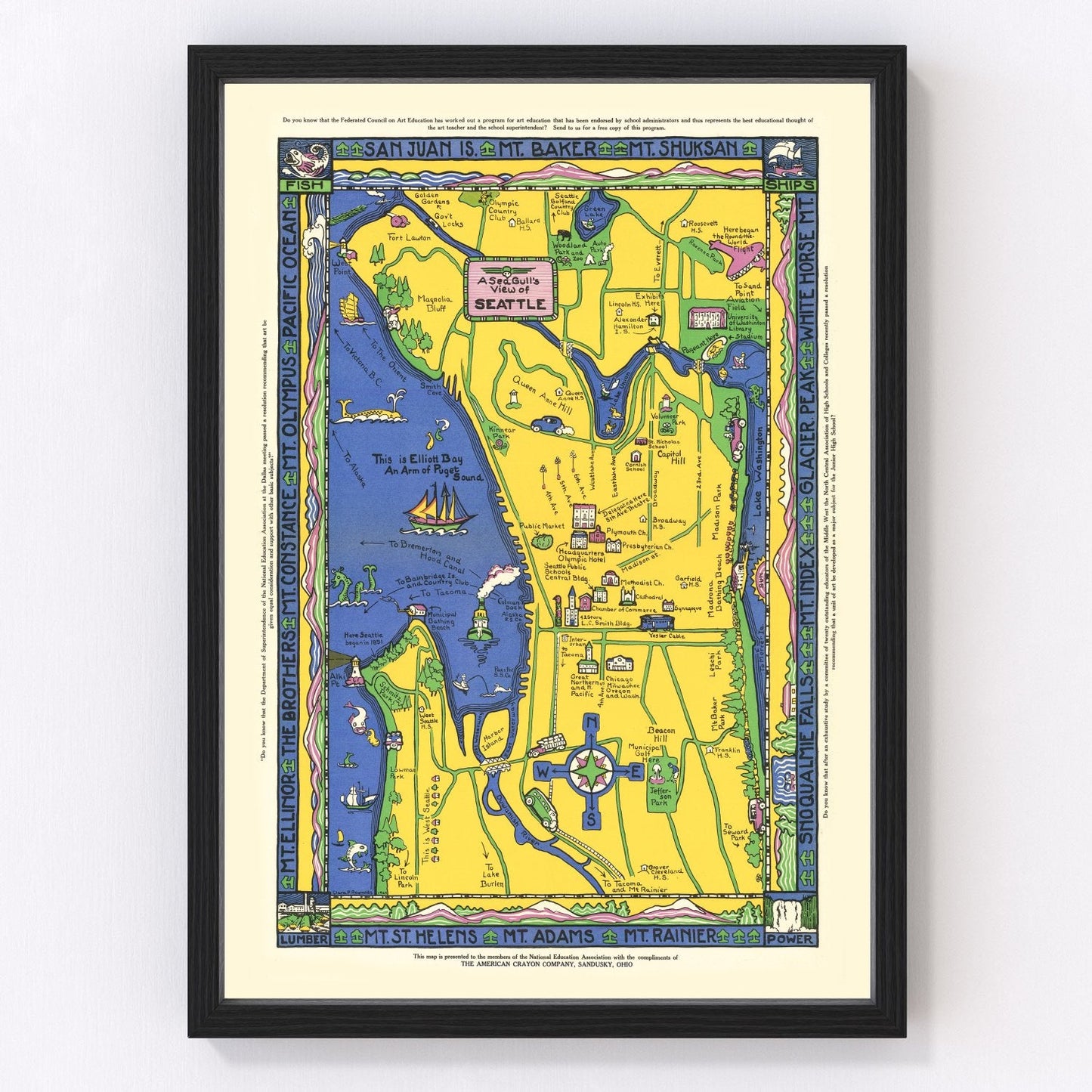 vintage map of Seattle, Washington, 1927
