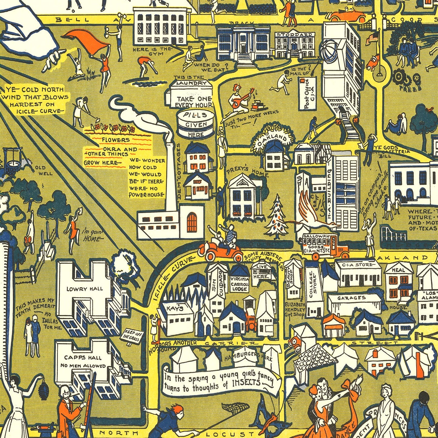 Vintage Campus Map of Texas Woman's University, Denton, 1928