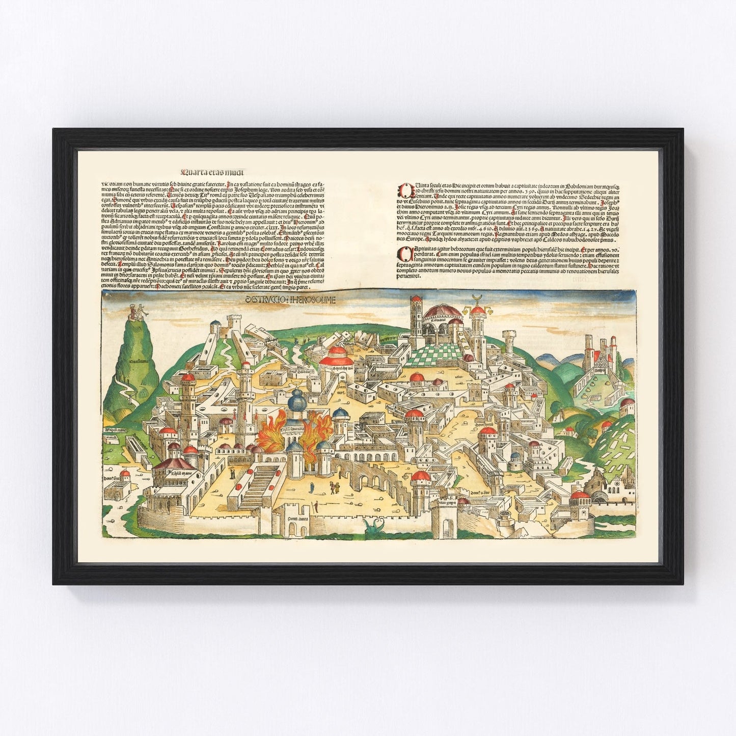 Vintage Holy Land map, 1493, digitally restored historical cartography print