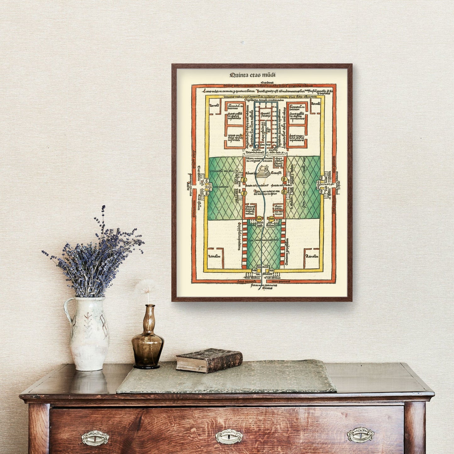 Vintage Map of Ezekiel's Temple, Israel, 1493