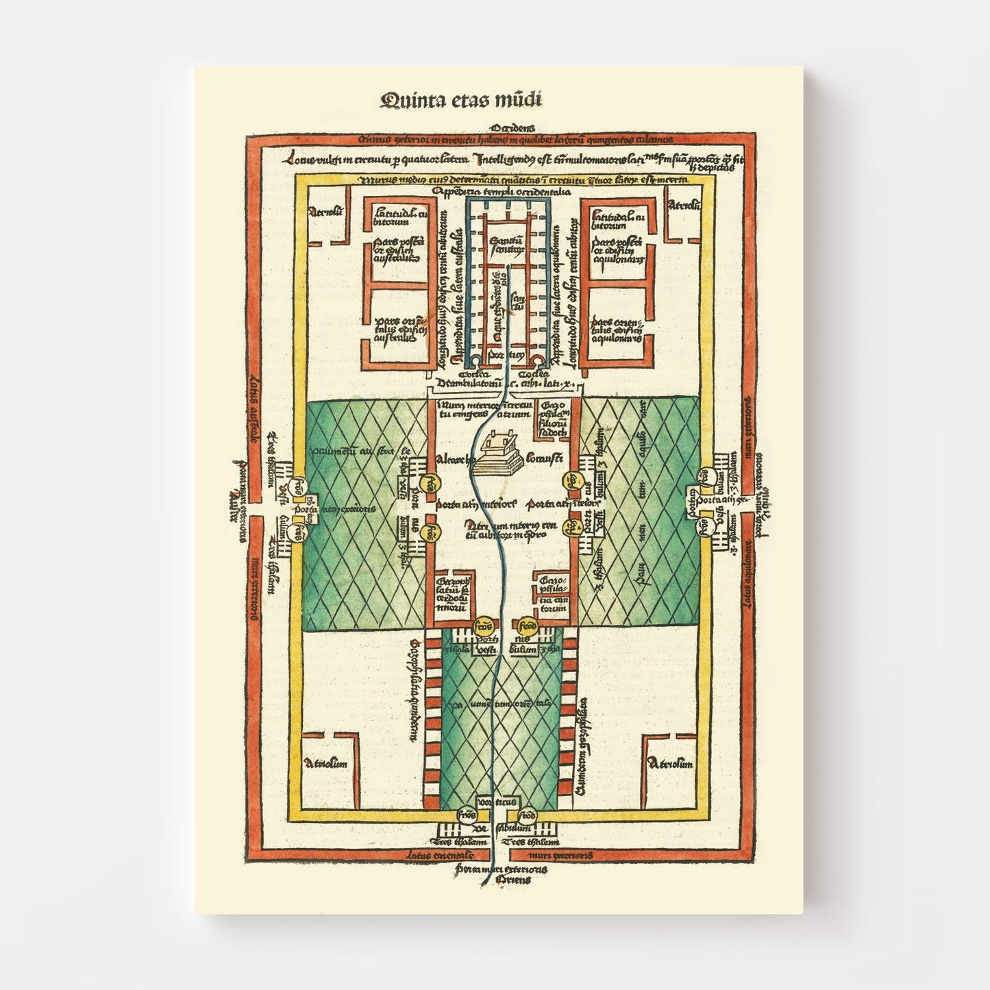 Vintage Map of Ezekiel's Temple, Israel, 1493