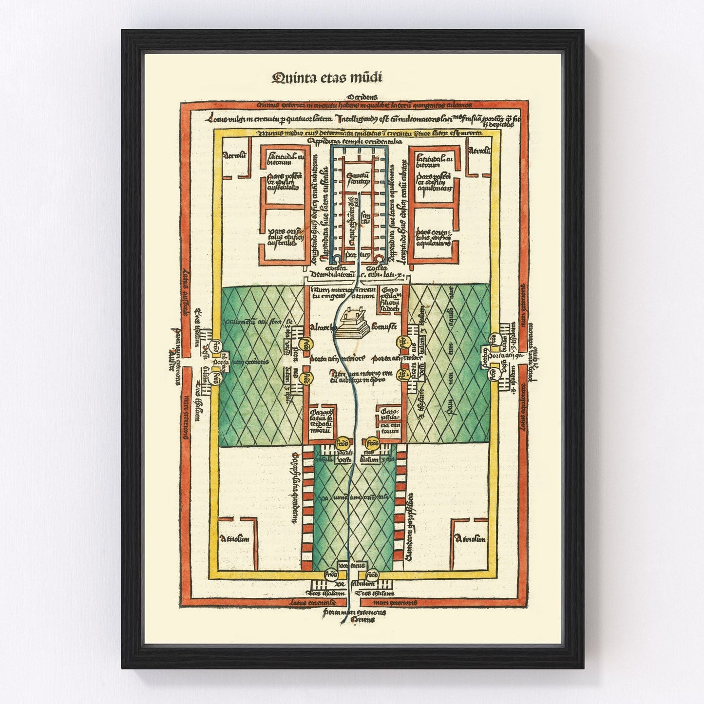 Vintage map of Ezekiel's Temple, Israel, 1493