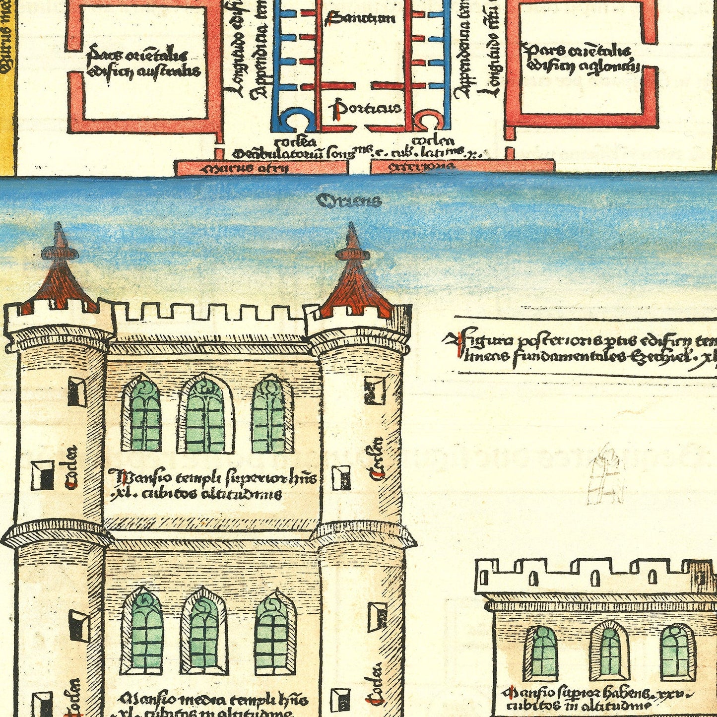 Vintage Map of the Temple of Ezekiel, 1493