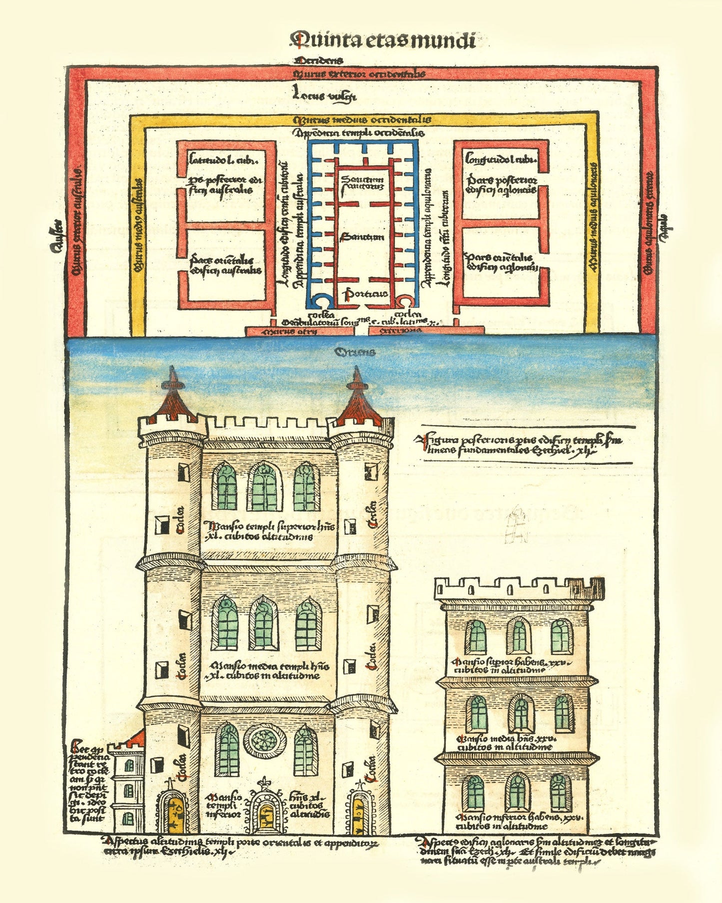 Vintage Map of the Temple of Ezekiel, 1493