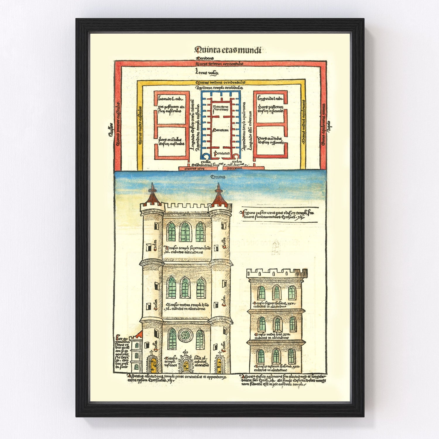 Vintage 1493 Temple of Ezekiel map Biblical cartography, restored print