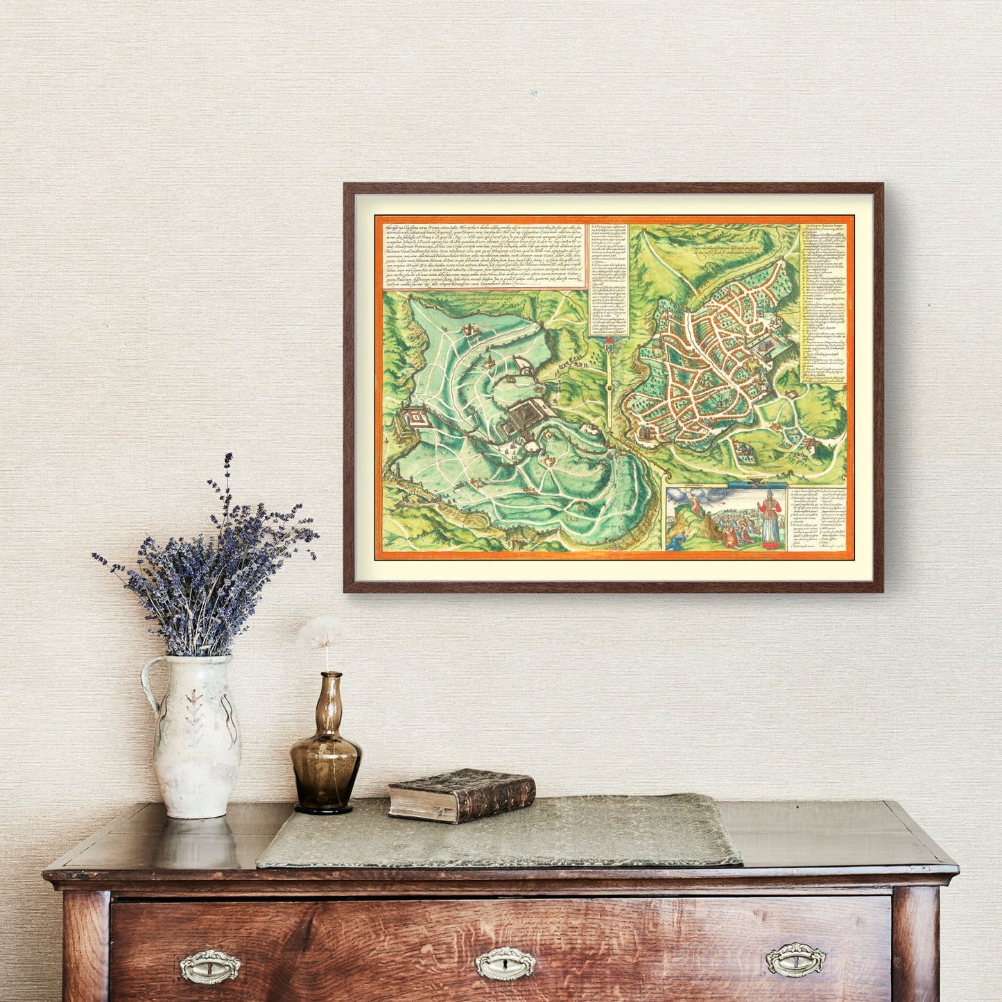 Vintage Map of Jerusalem, Israel, 1572