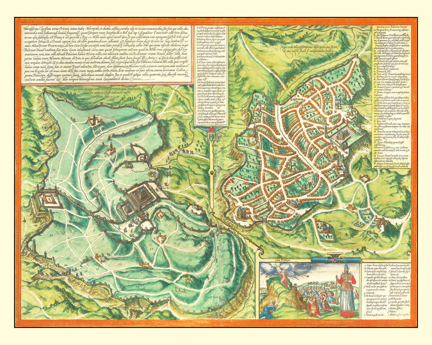 Vintage Map of Jerusalem, Israel, 1572
