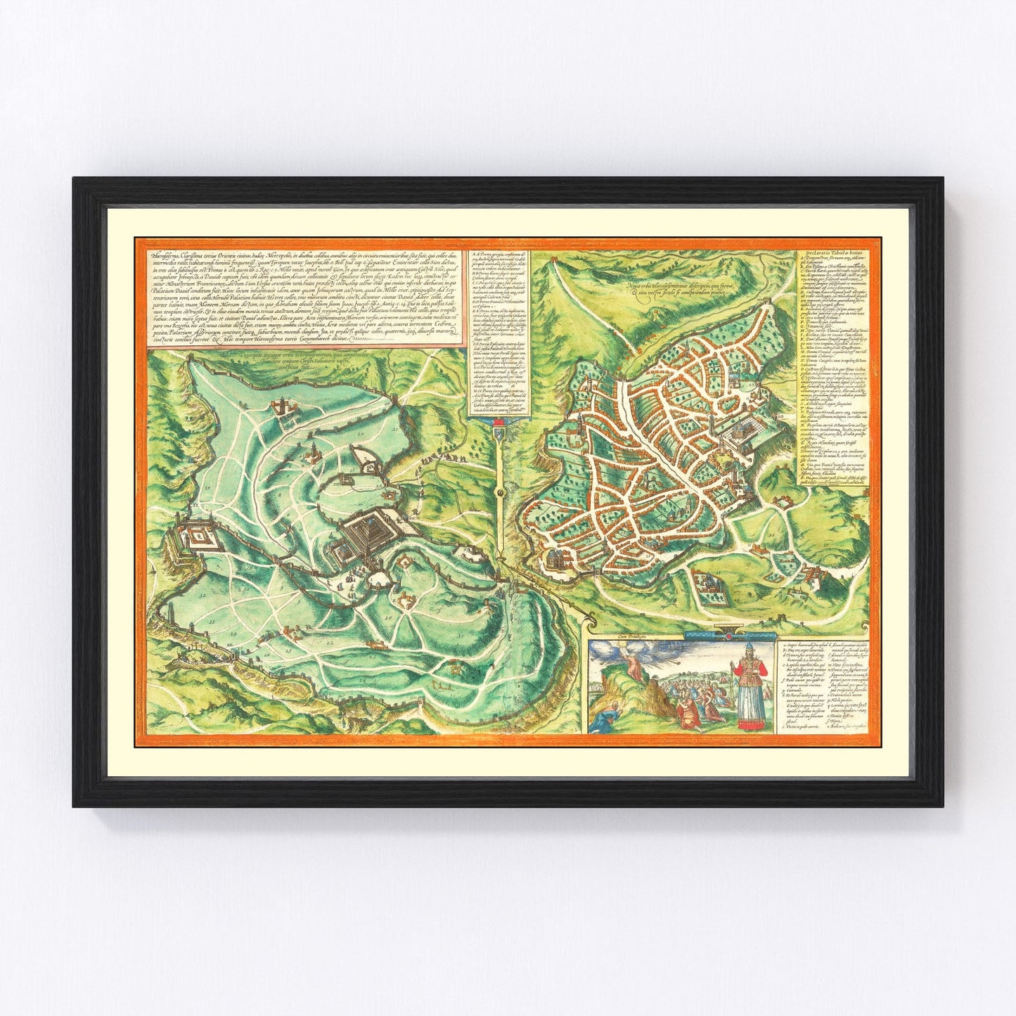 Vintage map of Jerusalem, Israel, 1572