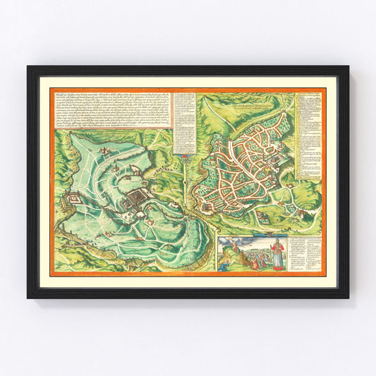 Vintage map of Jerusalem, Israel, 1572