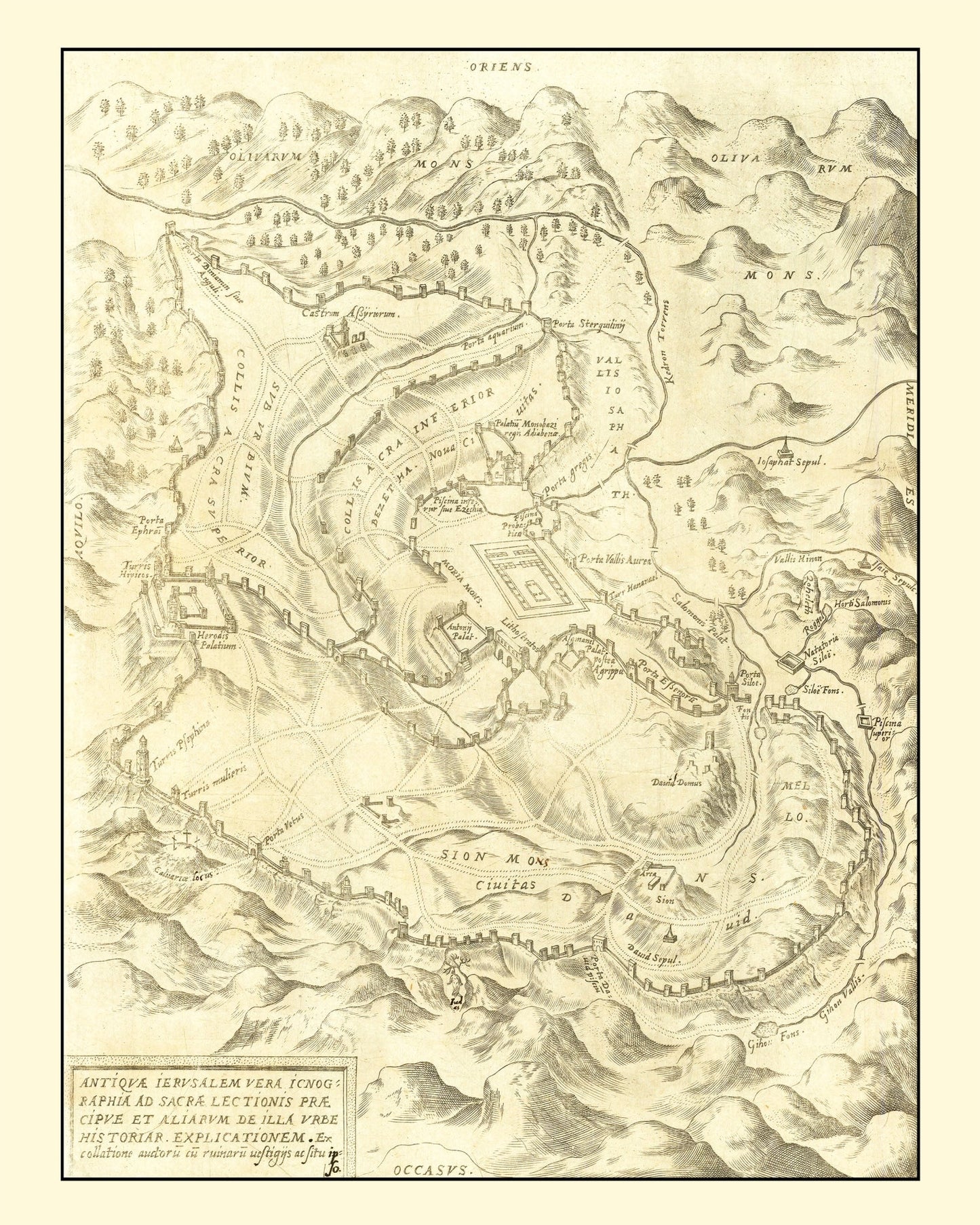 Vintage Map of Jerusalem, Israel, 1572